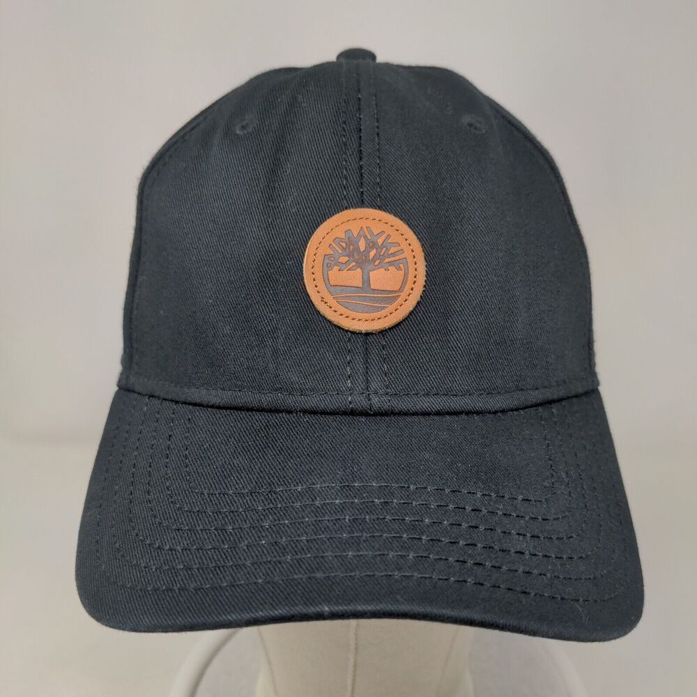 Timberland Leather Patch Strapback Hat Black Osfm… - image 2